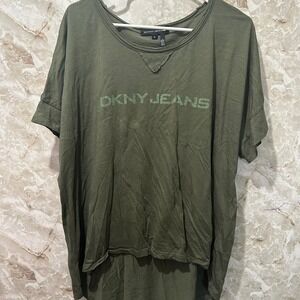 DKNY‎ Jeans Olive Green Hi-Low Hem T-Shirt Relaxed Fit Top XL